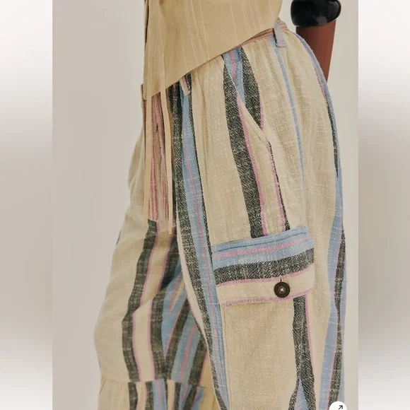 Free People Beige and Blue Striped Pants - Picture 2 of 4